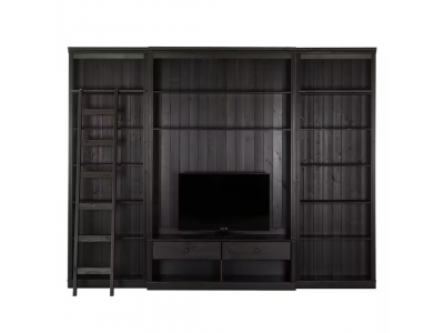 Estante grande para sala em madeira com rack para tv e escada na cor nibs / coleção biblioteca